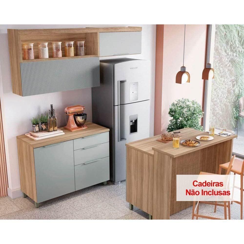 Armário de Cozinha Modulado Completa Marquesa Gourmet 5 Peças Nature/Verde - Nesher