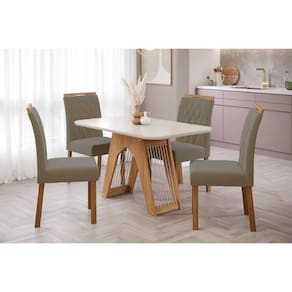 Sala de Jantar Completa Carol c/ Tampo Madeirado c/ Vidro 130cm + 4 Cadeiras Juliana Nature/Off White/Madeira/Joli - Cimol