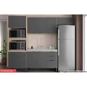 Cozinha Modulada Completa Completa FMT004 Firenze (2 Aéreos + 1 Balcão + 1 Paneleiro) 4 Peças Avena/Grafito - Demóbile