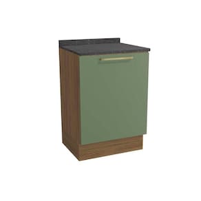 Balcão de Cozinha Botanic M629 1 Porta 60cm c/ Tampo - Kappesberg Nogueira/Oliva/Cinzel - Kappesberg