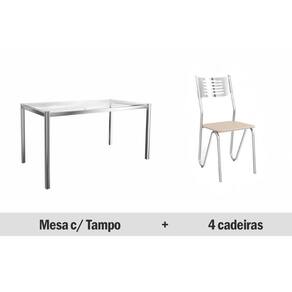 Sala de Jantar Completa Reno c/ Tampo Vidro 150x80cm e 4 Cadeiras Nápoles 150 Cromada - Assento Nude 16 - Kappesberg