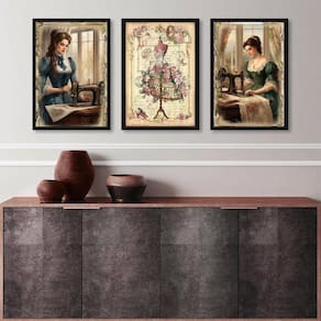 Kit 3 Quadros Vintage Atelier De Costura 33X24Cm - Com Vidro