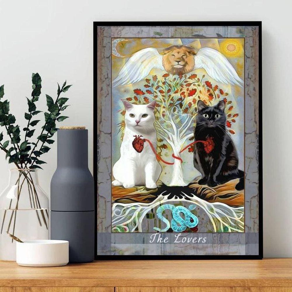 Quadro Carta Tarot Gato The Lovers 24X18Cm