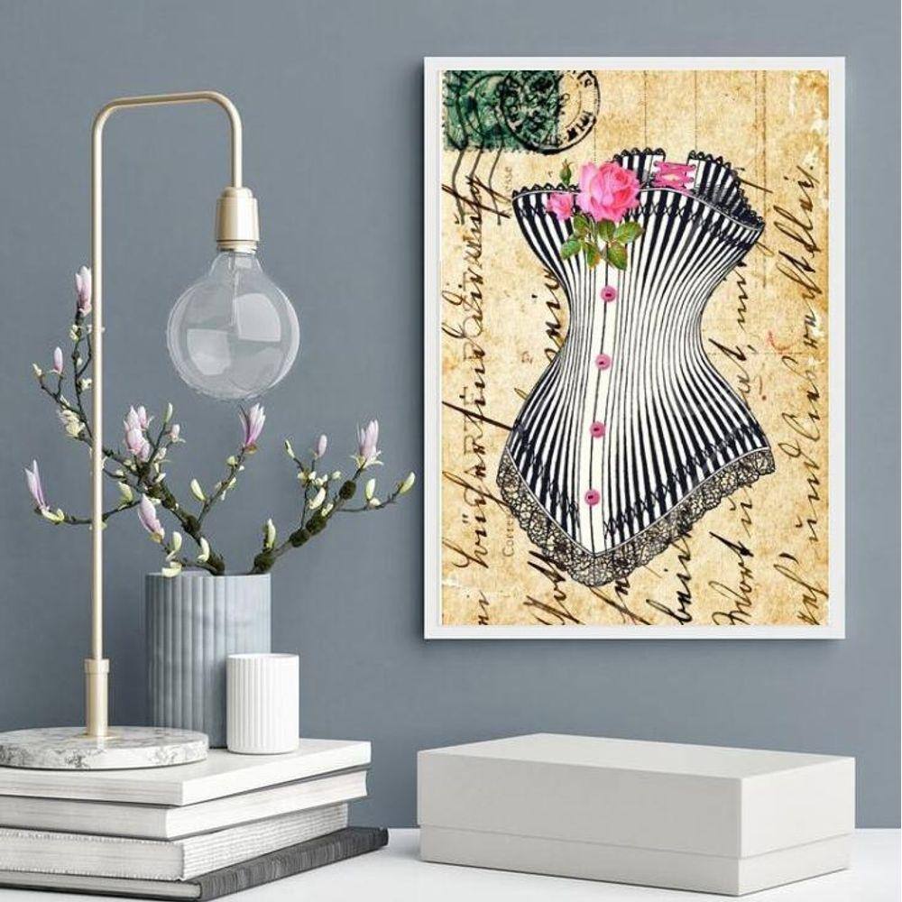 Quadro Decorativo Vintage Corpete 45X34Cm - Com Vidro