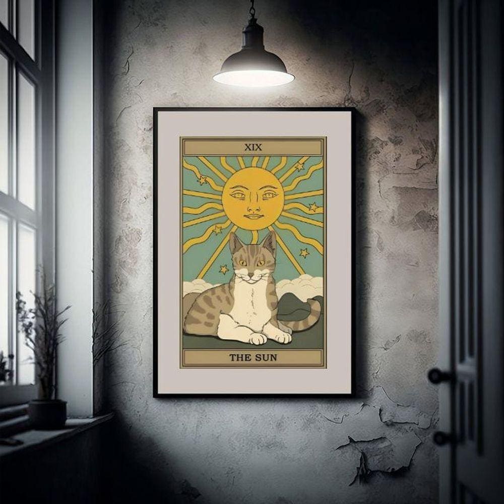 Quadro Carta Tarot Gato The Sun - 60X48Cm