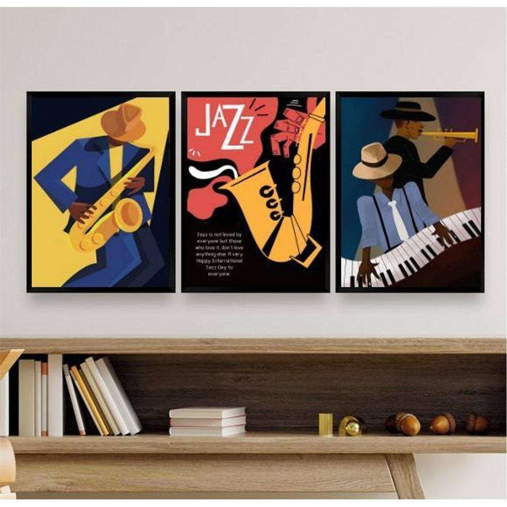 Kit 3 Quadros Decorativos Posters Cartazes Jazz 24X18Cm