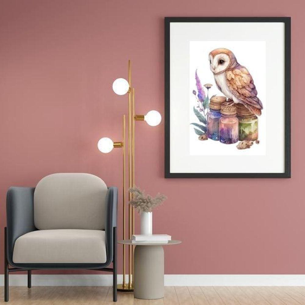 Quadro Coruja Mágica Aquarela - 60X48Cm