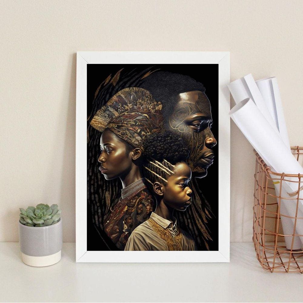 Quadro Decorativo Africanos 45X34Cm - Com Vidro