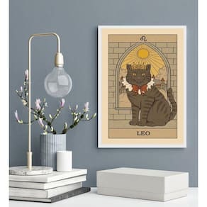 Quadro Carta Tarot Gato Signo Leão 33X24Cm - Com Vidro