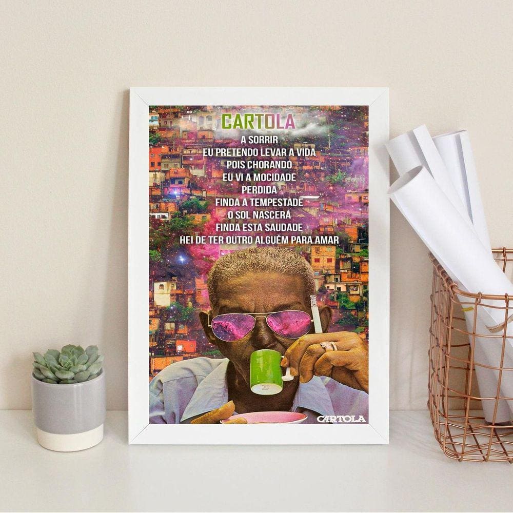 Quadro Decorativo Cartola- Trecho Música 45X34Cm - Com Vidro
