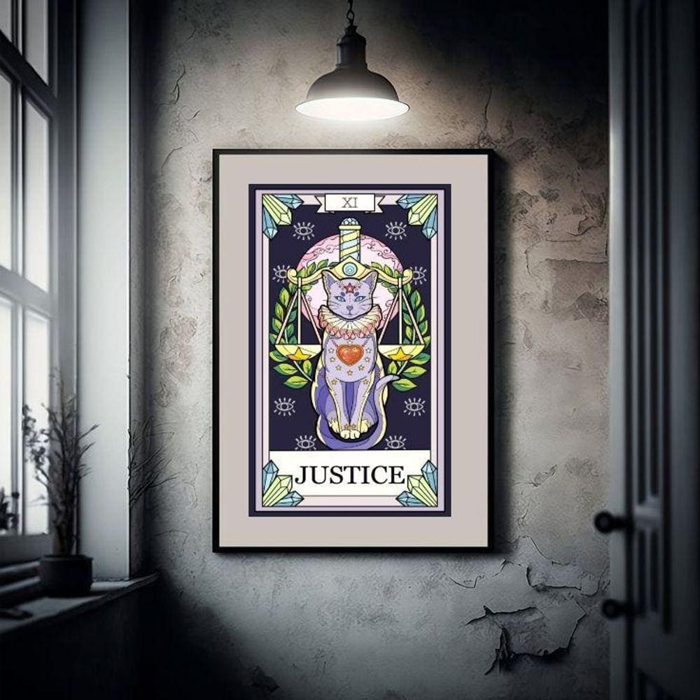 Quadro Decorativo Carta Tarot Justiça Gato - 60X48Cm