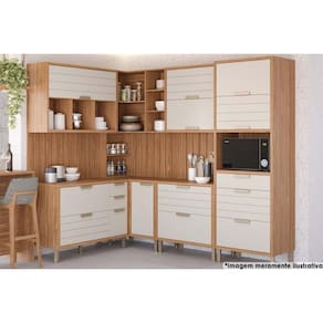 Cozinha Completa Eloise 11 Peças (3Aéros+3Balcões+1Paneleiro+4Complemento) CZ030 Freijo/Off White - MGM