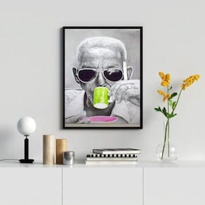 Quadro Decorativo Cartola- Verde E Rosa 24X18Cm - Com Vidro