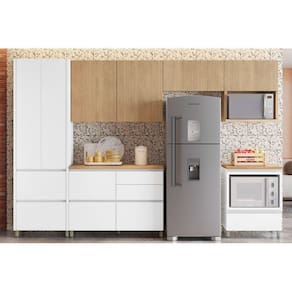 Cozinha Completa Rainha Gourmet 6 Peças (3Aéreos+2Balcões+1Paneleiro) C6P01 Branca/Nature - Nesher