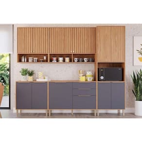 Cozinha Completa Divina 5 Peças (2Aéreos+2Balcões+1Paneleiro) CZ001 Freijo/Titanium - MGM