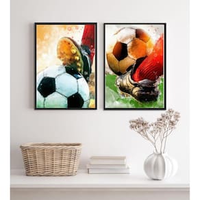Kit 2 Quadros Aquarela Futebol- Bola E Chuteira 2 45X34Cm