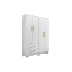 Guarda Roupa Solteiro 4 Portas e 3 Gavetas c/Pés Encant Branco - Novo Horizonte