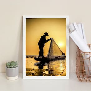 Quadro Fotografia Pescador- Por Do Sol 33X24Cm - Com Vidro
