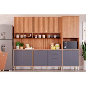 Cozinha Completa 7 Peças (2Aéreos+2Balcões+1Paneleiro+2Complementos) CZ011 Freijo/Titanium - MGM