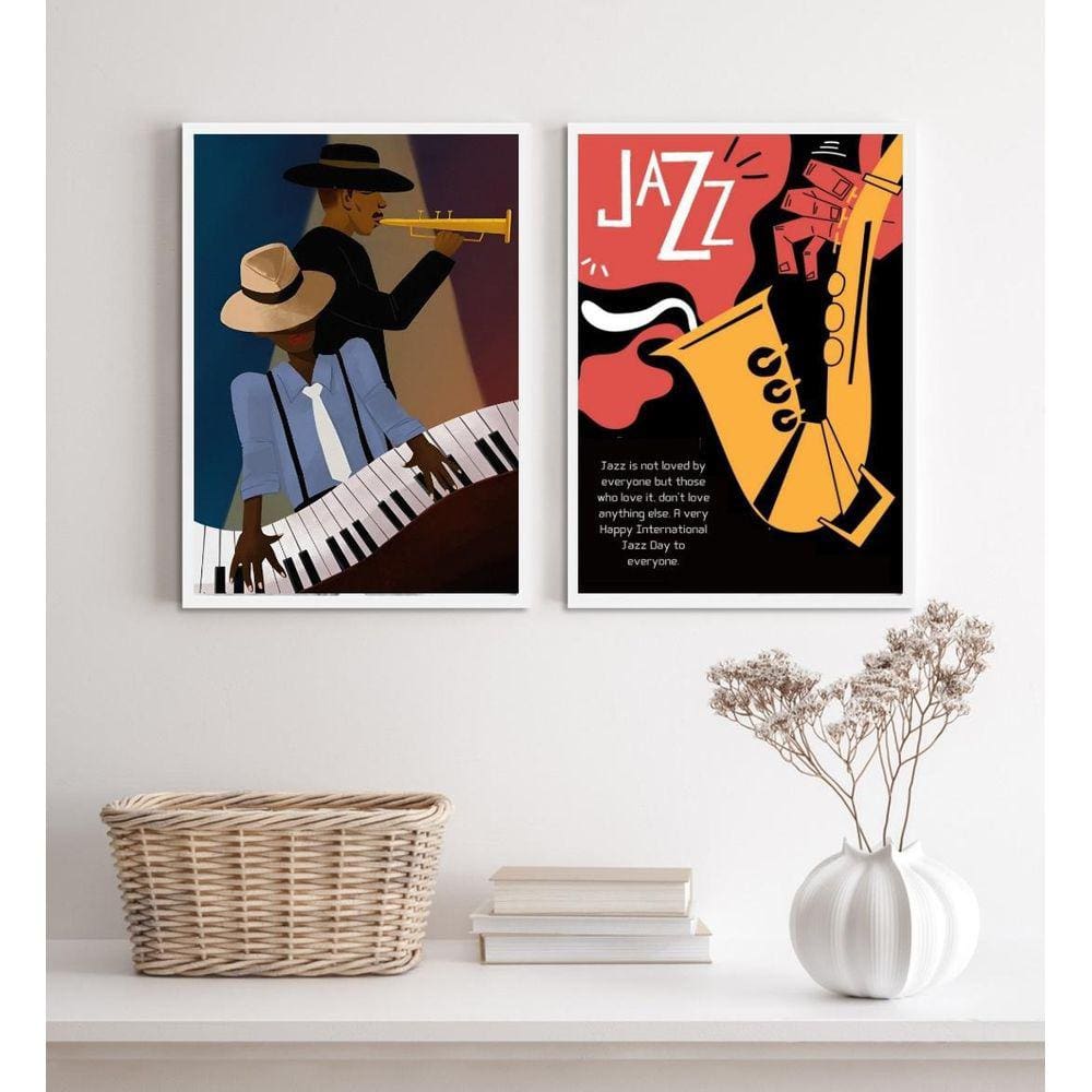Kit 2 Quadros Decorativos Jazz Cartaz Poster 33X24Cm - Vidro