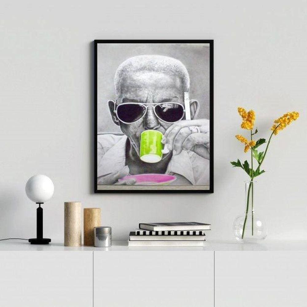 Quadro Decorativo Cartola- Verde E Rosa 45X34Cm - Com Vidro