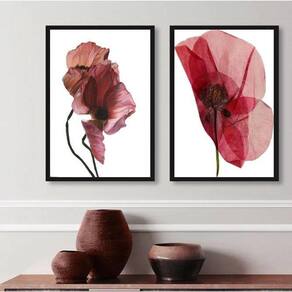 Kit 2 Quadros Sala Flores Modernas Sóbrias 45X34Cm