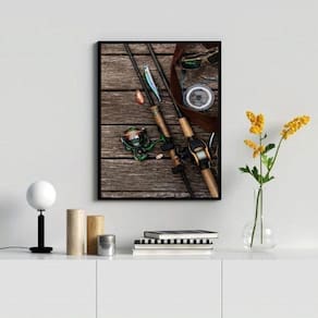 Quadro Decorativo Instrumentos Pescaria 24X18Cm