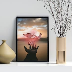 Quadro Decorativo Borboletas Mágicas Rosa 24X18Cm - Vidro
