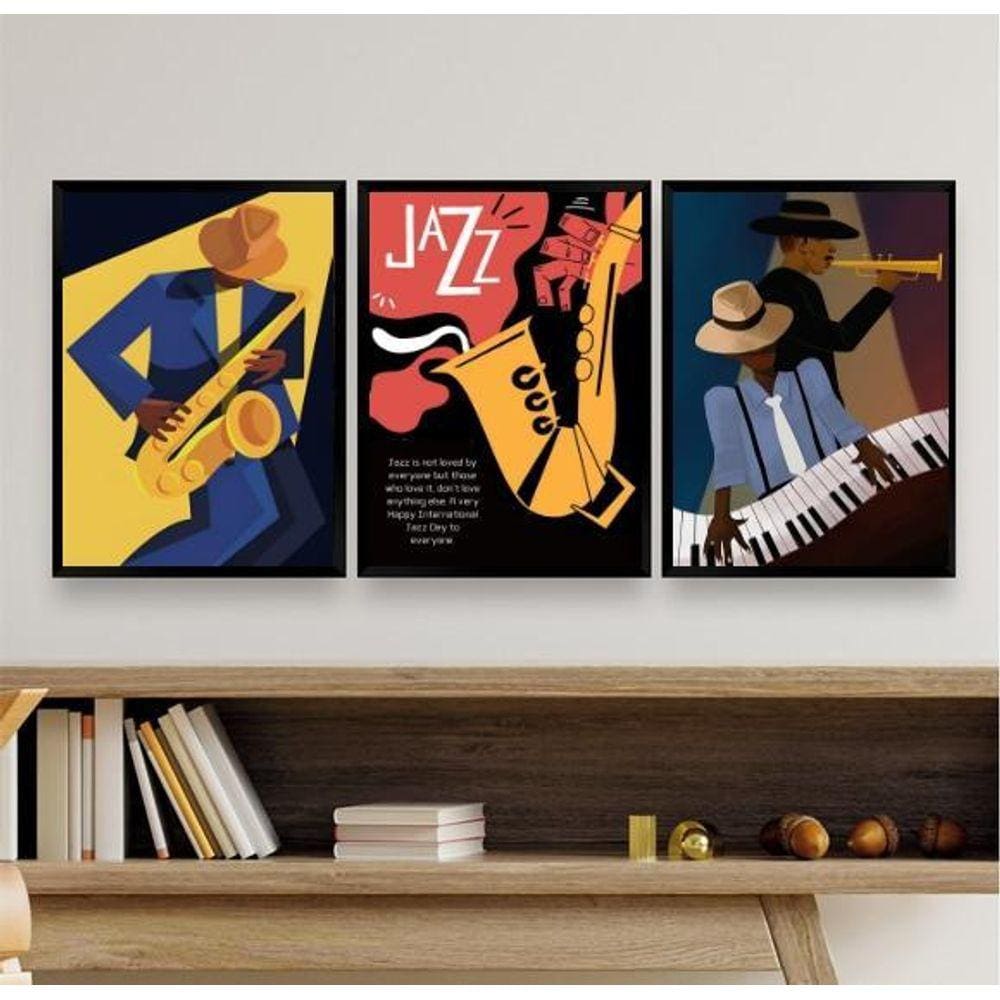 Kit 3 Quadros Decorativos Posters Cartazes Jazz 45X34Cm