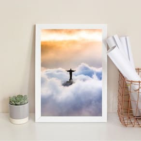 Quadro Decorativo Cristo Redentor Entre Nuvens 24X18Cm