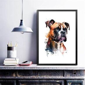 Quadro Decorativo Boxer Aquarela 33X24Cm - Com Vidro