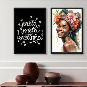 Kit 2 Quadros Decorativos Preta Preta Pretinha- Aquarela