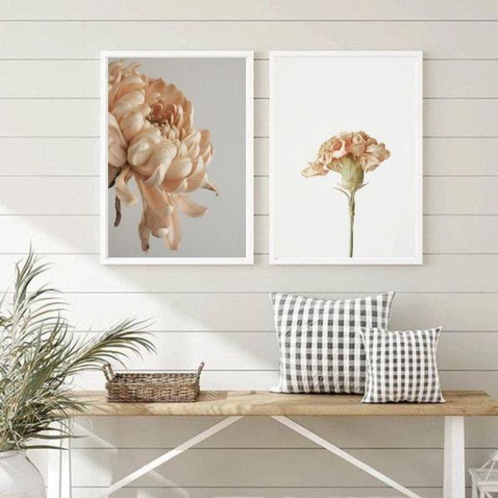 Kit 2 Quadros Decorativos Florais Nuances Bege 24X18Cm