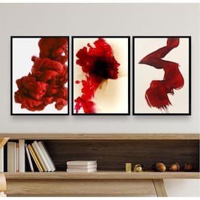Kit 3 Quadros Decorativos Vermelhos- Abstrato Formas 24X18Cm