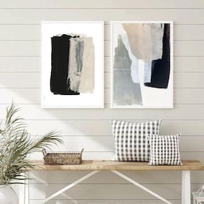 Kit 2 Quadros Decorativos Arte Abstrata- Preto Cinza E Bege