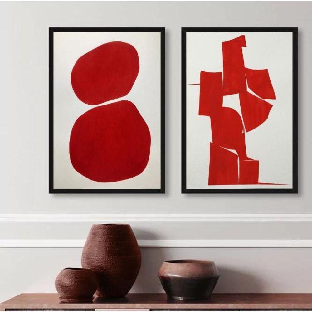 Kit 2 Quadros Decorativos Minimalistas Abstratos Vermelhos