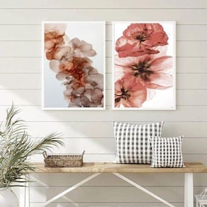 Kit 2 Quadros Para Sala Flores Vinho E Marrom 45X34Cm