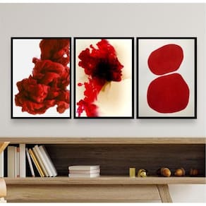 Kit 3 Quadros Decorativos Formas Abstratas Vermelhos 33X24Cm