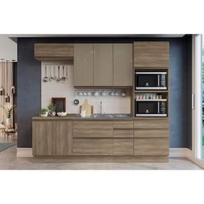 Cozinha Completa Completa Maxxi (2 Aéreos, 2 Balcões, 1 Paneleiro, 1 Complemento) 6 Peças Nogal - Kappesberg