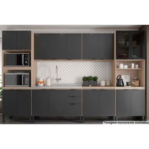 Cozinha Compacta Firenze 6 Peças (2 Aéreos + 2 Balcões + 2 Paneleiros) FMT012 Avena/Grafito - Demóbile
