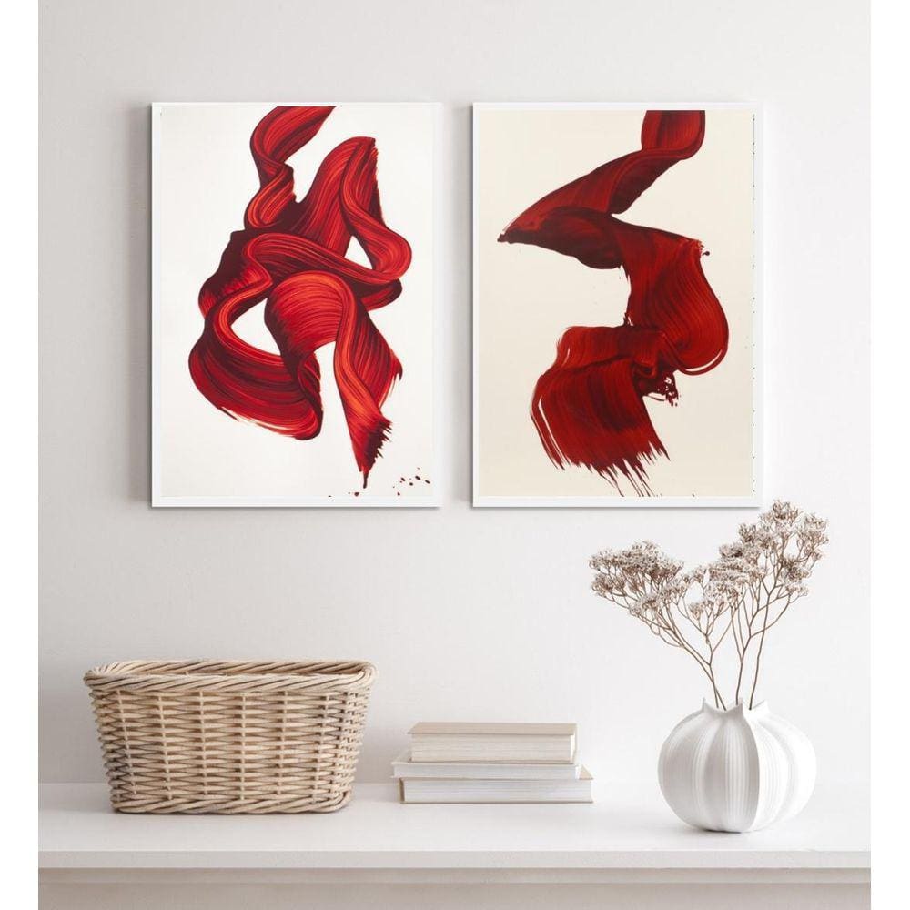Kit 2 Quadros Abstratos Arte Moderna Vermelhos 45X34Cm