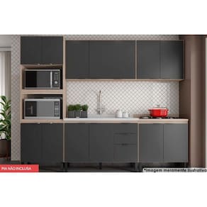Cozinha Compacta Firenze 5 Peças (2 Aéreos + 2 Balcões + 1 Paneleiro) FMT009 Avena/Grafito - Demóbile