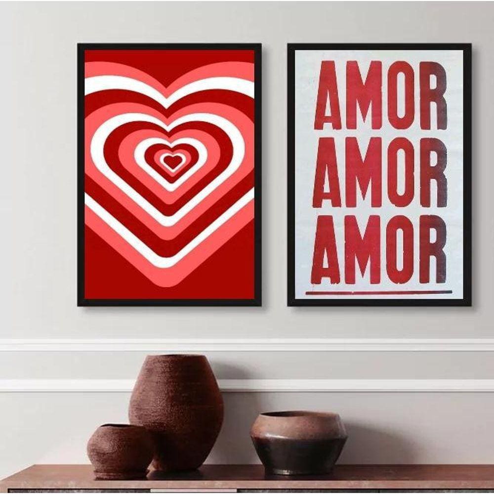 Kit 2 Quadros Decorativos Amor Amor Amor 45X34Cm