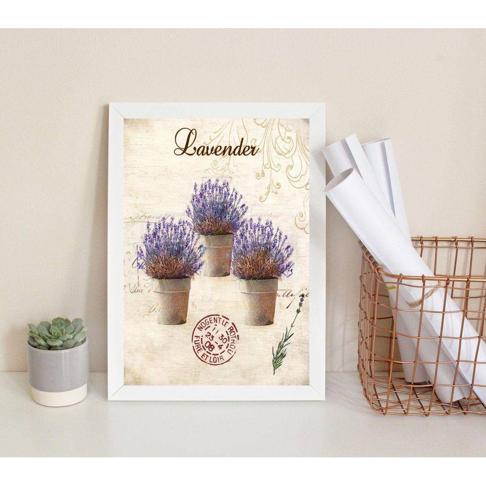 Quadro Decorativo Vasinhos De Lavanda 33X24Cm - Com Vidro