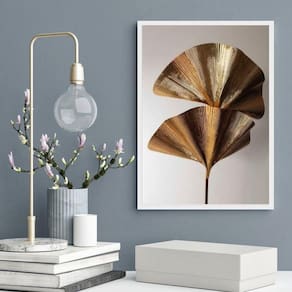 Quadro Decorativo Abstrato Folha Leque Bronze 24X18Cm