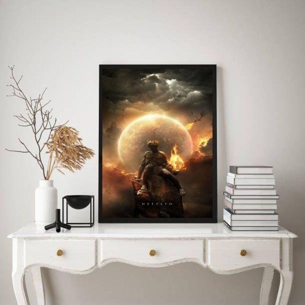 Quadro Decorativo Hefesto- Deus Do Fogo 33X24Cm - Com Vidro