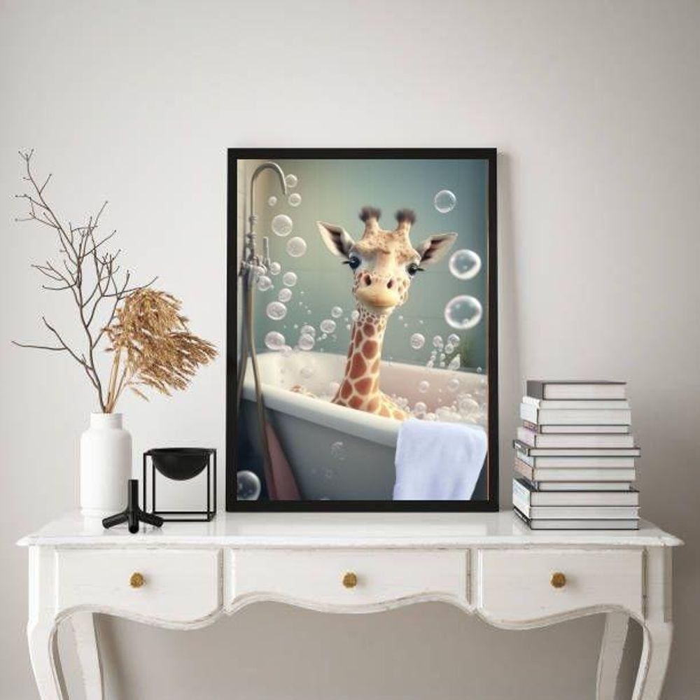 Quadro Decorativo Banheiro- Girafinha 33X24Cm - Com Vidro
