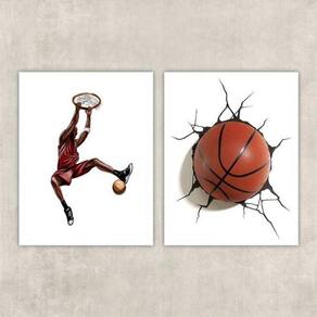 Kit 2 Quadros Decorativos Basquete Tridimensional 45X34Cm