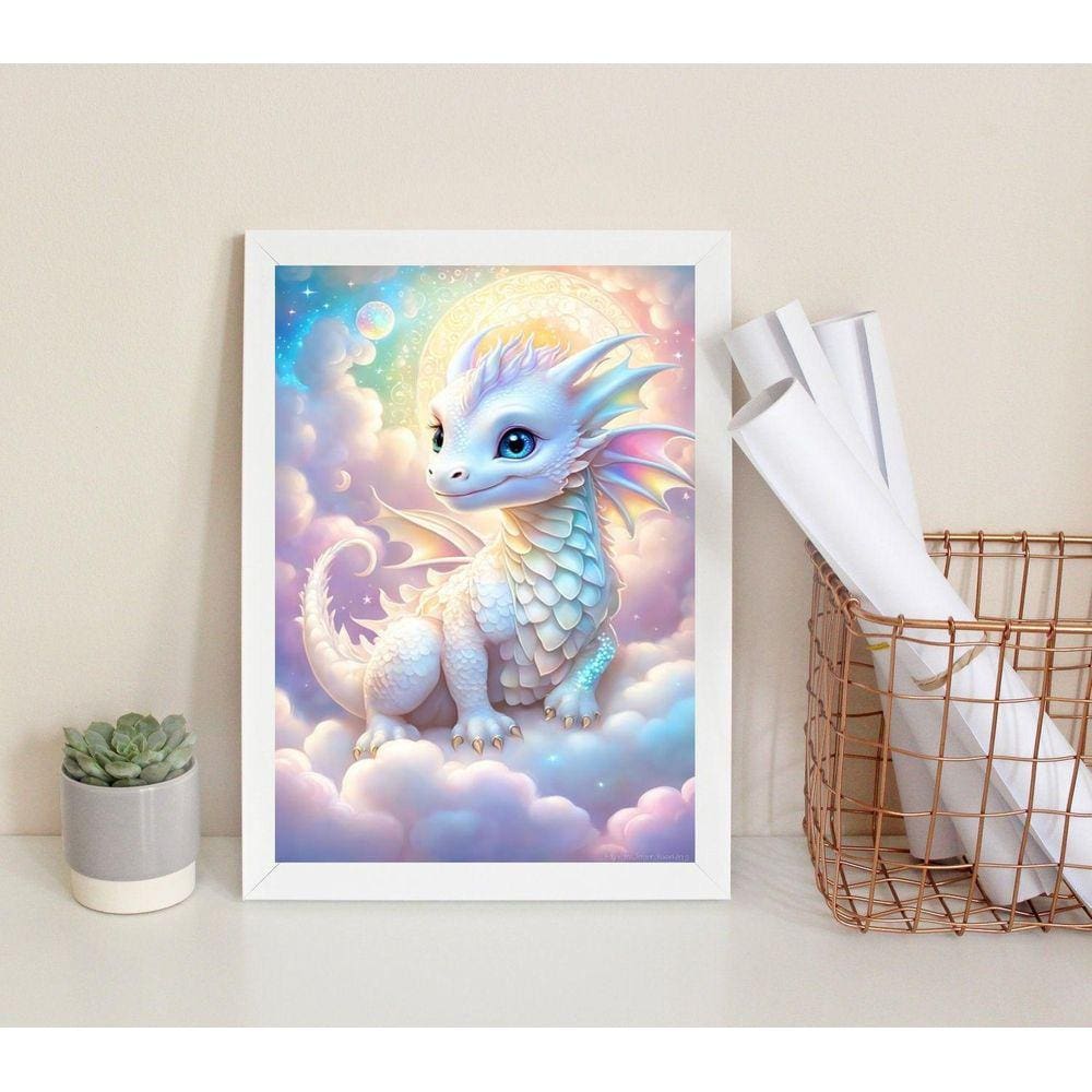 Quadro Decorativo Bebê Dragão 33X24Cm - Com Vidro