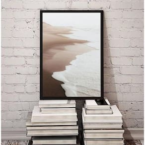 Quadro Fotografia Branca Bege Marrom Praia Mar 33X24Cm Vidro